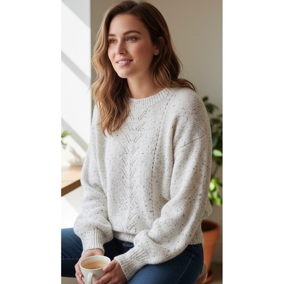 Frnch Paris Sweaters - FRNCH Paris Cable Knit‎ Chunky Sweater Women's Sz M Off White Anthropologie Boho